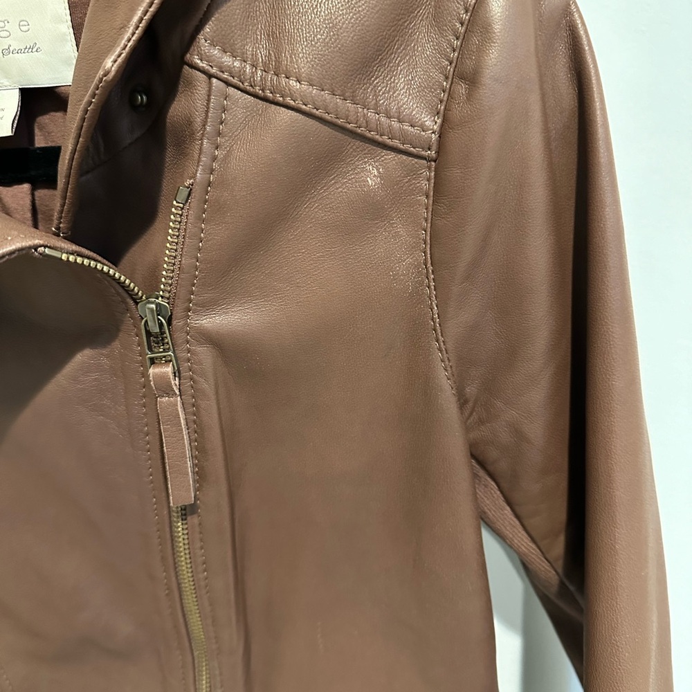 Hinge Hooded Brown Leather Jacket - size small - Picture 7 of 7